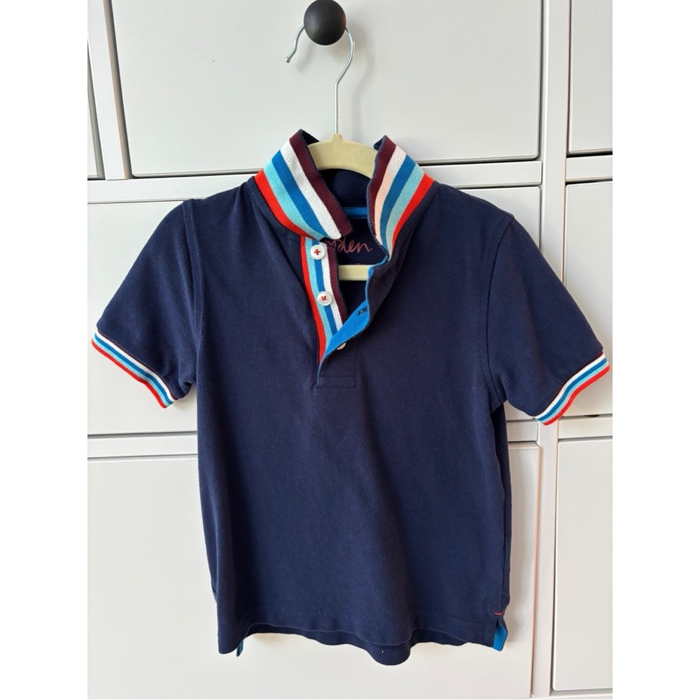 Mini Boden Blue and Red Polo Shirt with Striped Collar
